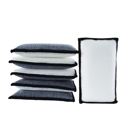 Car Interior Scrubbing Sponge, Microfiber Car Wax Applicator Scrubber Pad, Car Detailing Microfiber Interior Scrub Pad,Washing Sponges for Car, Boat, Wood, Marble and Motorcycle - 6pcs (gray)