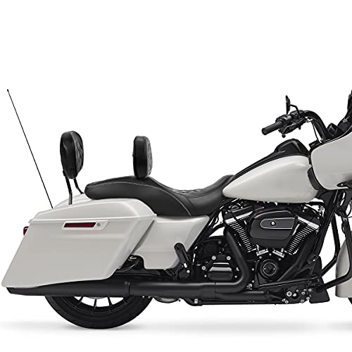 C.C. RIDER Classic Seat Backrest Pad - Driver Sissy Bar fit for Harley Davidson Touring Road King Street Glide Electra Glide Road Glide 2009-2023 - color: Seat + Driver Pad + Passenger Pad Black White