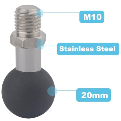 20mm Ball Adapter with M10 Stud – Heavy-Duty Motorcycle & Off-Road Mount for iPad and Phones | Stainless Steel Core + TPU Coating | Anti-Vibration M10 Thread for Rugged Rides - size: M10