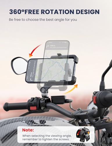 Grefay Motorcycle Phone Mount, 1S Quick Release. Anti Shake Motorbike Phone Holder for 4.0-7.0 Inch Smartphone for Motorcycle Mirror Phone Mount with 360° Rotatabe