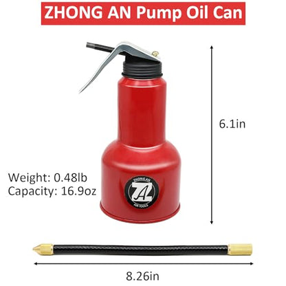 500ML Metal High Pressure Feed Oil Spray Gun Bottle Oil Can with Detachable Metal Straight & Flexible Spout - color: Red
