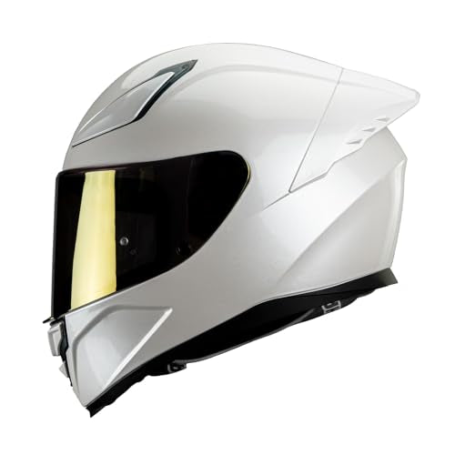 HAX Onix Full Face Motorcycle Helmets DOT Approved, Pinlock Ready & Intercom Slot , Motorbike Powersports Street Racing for Men Women（Pearl White, M) - color: Pearl White, size: Medium