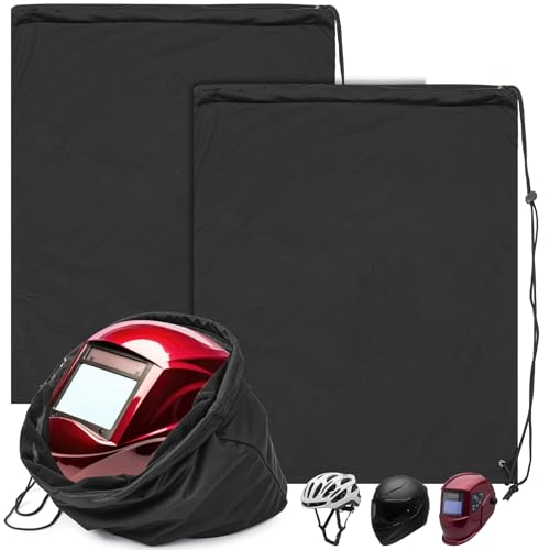 Motorcycle Helmet Bags, Welding Hood Bag with Drawstring Locking, Large Lightweight Microfiber for Motorcycle Sports Riding Travel Bicycle Snowmobile Helmet Storage(Black,2 Pcs) - color: Black