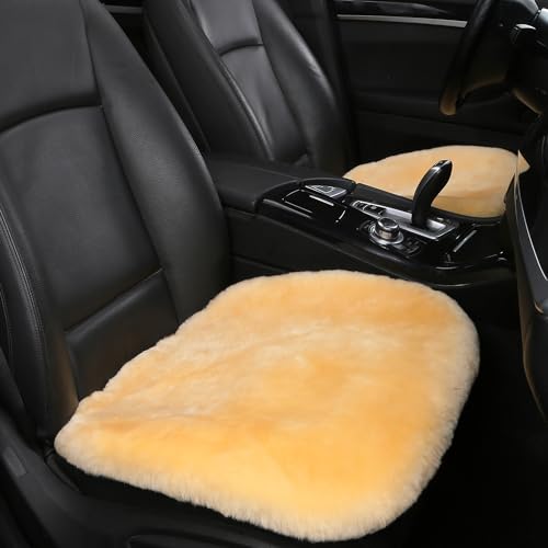 Genuine Sheepskin Car Seat Cushion Natural Fur Wool Seat Cover for Cars Trucks SUV Soft Comfort Office Chair Protector Pad Car Accessories Universal Fit - color: Beige