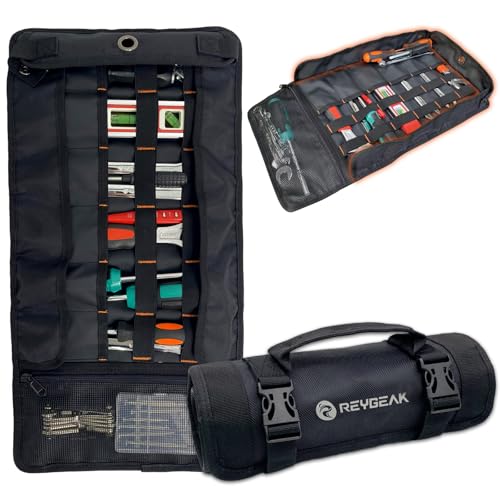 Tool Roll Organizer with Stand-up Baffle,1680D PVC Motorcycle Tool Roll Bag, Heavy duty Wrench Roll with Mesh Zipper Pocket,Roll Up Tool Bag for Motorcycle, Car, Pickup, ATV/UTV, Bicycle or Hobbyist - color: B-Black