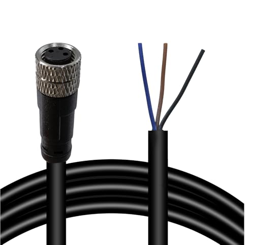 M8 3-Pin Female Connector Cable, A-Coded Straight Circular Industrial Molded Cable, IP67 Waterproof Unshielded PVC Wire, 60V 3A AC/DC, AWG24 - size: 2m, style: 3 Pin Female