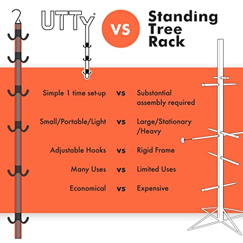 UTTY Multipurpose Portable Hanging Rack - Durable Hockey Gear Drying Rack & Sports Equipment Organizer - 6 Durable Adjustable Hooks, Support Light to Heavy Weight for Home, Travel & Outdoor Use