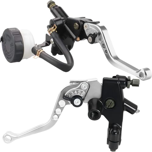 Universal Motorcycle Brake Clutch Pump Lever with Hydraulic Master Cylinder Reservoir Set Left & Right CNC Suitable for 50-300cc Motorcycles with 7/8" 22mm Handlebars - color: Silver
