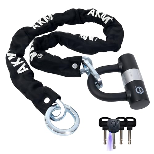 AKM Bike Lock Chain Lock 120cm/4ft Heavy Duty Durable 10mm Thick Ring Anti-Theft Bicycle Chain Lock with 4Keys Security 16mm U Lock Disc Lock for Bicycle,Moped,Scooter,Motorcycle - size: 4ft/120cm x 10mm Diameter Chain with Lock
