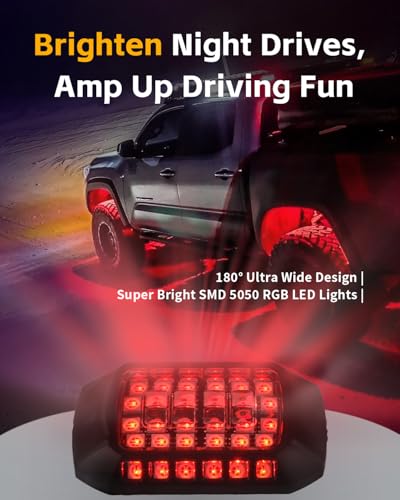 8 PCS RGB LED Rock Lights Kit, 27LED Wide Angle Wheel Well Light with Remote & App Dual Control, Multi Modes Underglow Neon Pod for Offroad Truck ATV UTV SUV