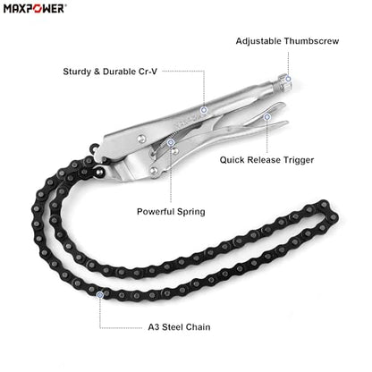 MAXPOWER Locking Chain Clamp, 9-Inch Locking Chian Pliers with 35.8-Inch Chain, 2 Pack - size: 35.8" Chain