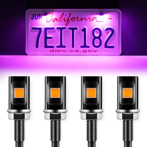 LivTee Super Bright License Plate Light, 12V License Tag Screw Bolt Accessories, Waterproof Black Aluminium Light Holder, Legal for Car Motorcycle Truck RV ATV Bike, Purple(4PCS) - color: Purple, size: 4PCS