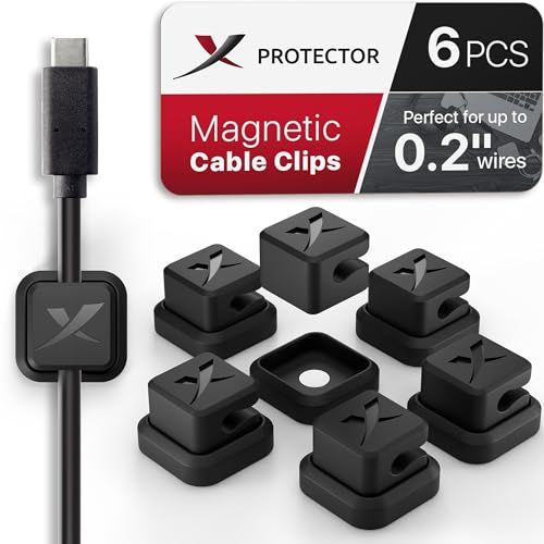 Magnetic Cable Holders X-Protector 6 PCS - Premium Cable Clips - Self-Adhesive Cable Holder for Car - Cord Organizer for Desk - Cable Organizer - Black Wire Organizer - Cord Management for Wires! - size: 6 PCS, Black