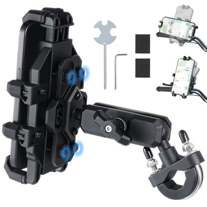 Aluminum Motorcycle Phone Mount, Vibration Dampeners with Anti-Shake Motorcycle Phone Holder, Cellphone Handlebar Adjustable Bracket for Scooters, S, Phones 4.7-7.2 Fit