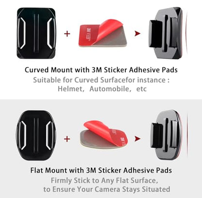 Flexible Adhesive Mount for Insta 360 ACE Pro X5 X4 X3 X2 X RS R GO 3S 2, Helmet Sticky Mounts Buckle Mount Screw Accessory Kit Compatible with GoPro Hero 13 Max Session and DJI Osmo Action Cameras