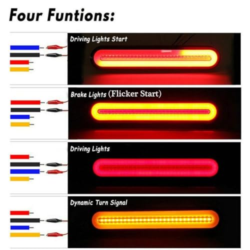 FXC 2PCS Smoked Lens 5" Oval Red LED Stop Brake Tail Lights Surface Mount Waterproof Sequential Flow Turn Signals Trailer Lights for RV Truck Jeep ATV Motorcycle 12V-24V