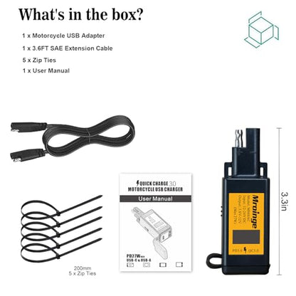 Mroinge Motorcycle USB-C Charger, SAE to USB Adapter, 27W Dual Port USB Fast Charger with Voltmeter/Ammeter and ON/Off Switch, Perfect for Phone, Tablet, GPS etc Charging