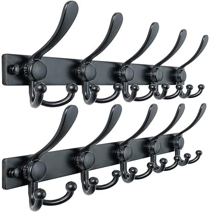 Dseap Coat Rack Wall Mount, Heavy Duty 12-Gauge Base vs Flimsy 1mm, Double-Thick Solid Anti-Snap Hooks, 16” Stud-Mount, Stainless Steel Hanger for Clothes Hat Entryway Closet, Black, Pack of 2 - color: Black, size: L=17" (2pcs)