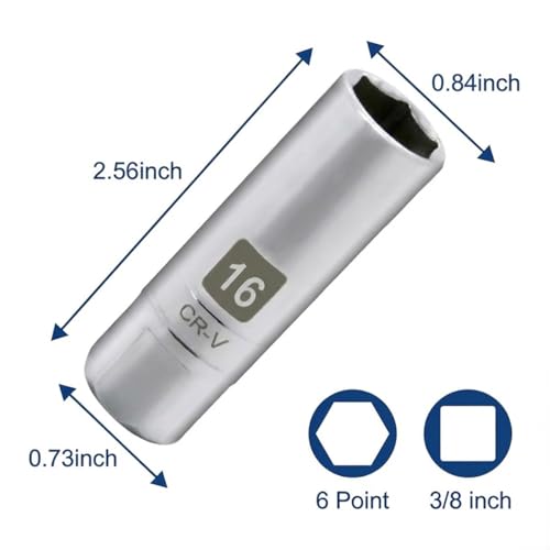 1PCS Magnetic Spark Plug Socket, 3/8 Inch Drive 6-Point Sparking Plugs Socket, Universal Spark Plug Removal Tool Accessories for Most Cars, SUVs, Trucks(16MM) - size: 16MM