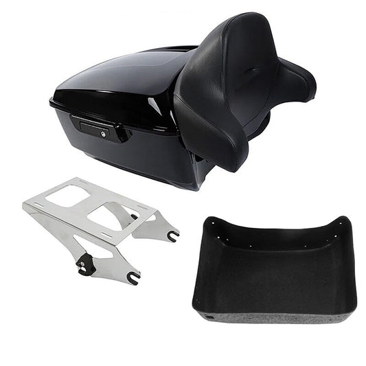 TCMT Black Latches King Motorcycle Trunk Wrap Around Backrest Mounting Rack Kit Fit For Harley 2014-2025 Touring CVO Road King Road Glide Street Glide Electra Glide Pack - color: Style B Chrome 2 Up Rack#1
