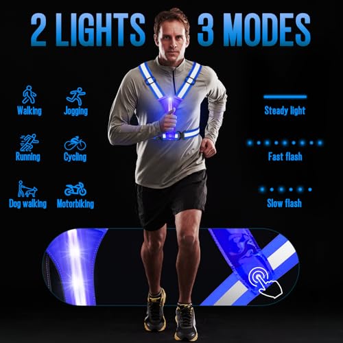 LED Rechargeable Reflective Vest with 11hrs Runtime, Light Up Safety Gear for Night Running Walking Cycling, USB Rechargeable - color: Blue