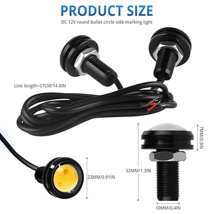 4Pcs 23mm DC 12V Black shell Eagle Eye Cob LED Car Fog DRL Daytime Running Light Backup Reverse Tail Rock Lights Headlights Signal Lamp Small bulb DIY use for car and motorcycle (Warm white) - color: Warm white