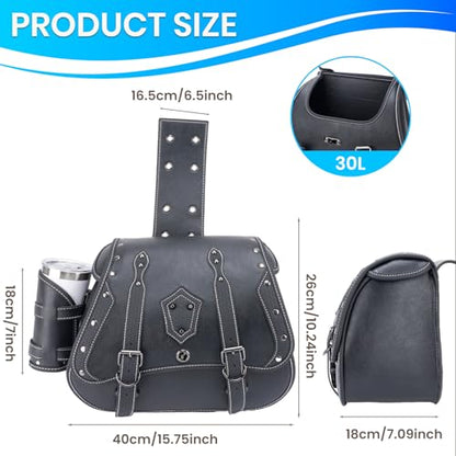 30L Motorcycle Saddlebags Water-Resistant Storage for Harley Sportster Softail Dyna Honda Shadow, Quick-Attach and Remove Design with Bottle Bags, Large Capacity Luggage Bags (Black)