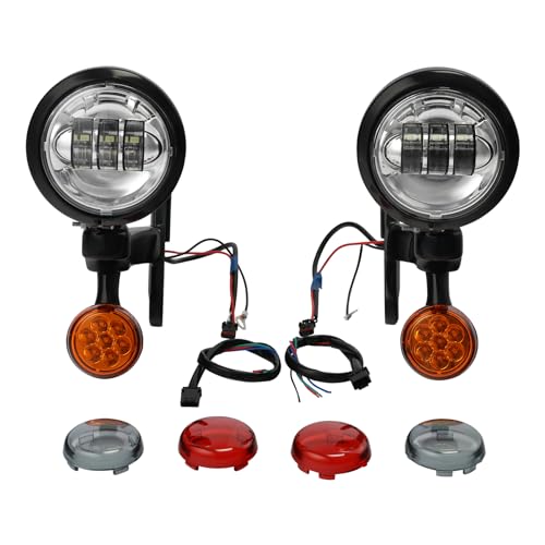 XFMT Motorcycle 4.5" Auxiliary Spot Fog Light LED Turn Signal Light W/Bracket For Harley Touring Road King 1994-Later Electra Glide 1997-Later Street Glide FLHX 2006-Later, Black + Chrome - color: Black + Chrome