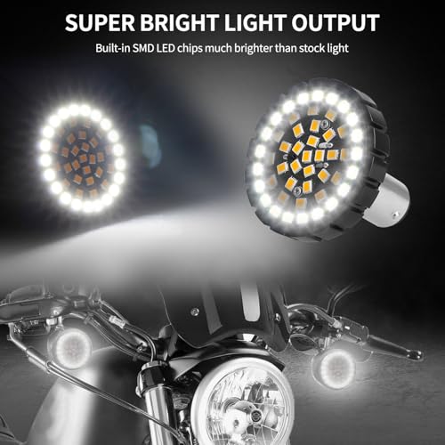 2" Bullet 1157 LED Turn Signals with Smoked Lens Cover, Motorcycle Front Turn Signal Running Light Compatible with Harley Davidson Street Glide, Sportster, Road King