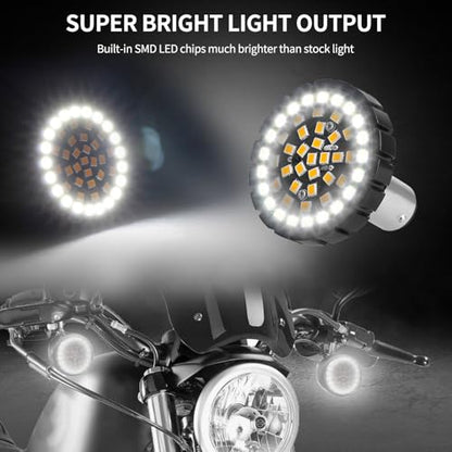 2" Bullet 1157 LED Turn Signals with Smoked Lens Cover, Motorcycle Front Turn Signal Running Light Compatible with Harley Davidson Street Glide, Sportster, Road King