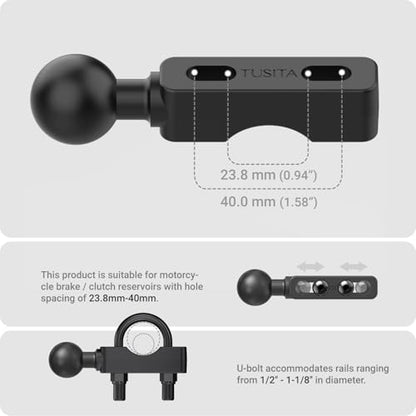 TUSITA Motorcycle GPS Mount Handlebar Brake Clutch Reservoir Compatible with Garmin Montana, Zumo XT GPS -, Double Socket Arm - B Size Medium - size: B Size Medium