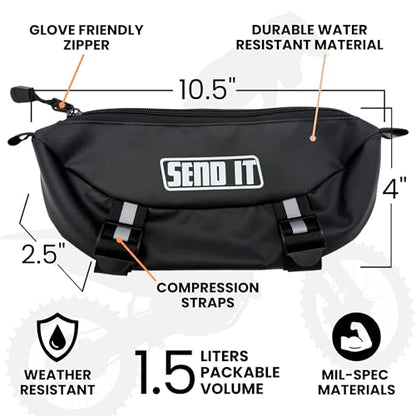 Waterproof Dirtbike Handlebar Bag | Compact Motorcycle Handle Bar Storage Pouch | Universal Fit Dirt Bike Bag for Trail & Adventure Riding | Durable Surron Bar Bag - color: Black