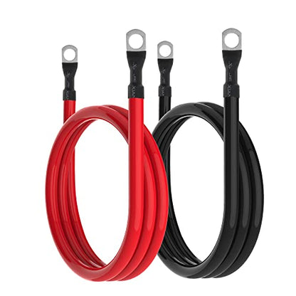 4 AWG Battery Cable 4AWG Gauge Pure Copper Battery Inverter Cables with 3/8 in Lugs Both Ends Power Inverter Wire Set for Automotive Solar Marine Boat RV Car Motorcycle Red and Black (4FT) - size: 4ft
