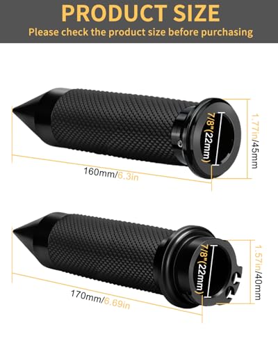 7/8" Motorcycle Hand Grips with Throttle Assist Non-Slip Hand Grip for Harley Yamaha Kawasiki Suzuki Cruisers Motorbikes Choppers Spiked Grips - color: black