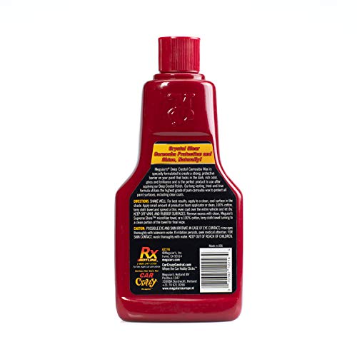 Meguiar's Deep Crystal Carnauba Wax, High-Grade Carnauba Liquid Car Wax for Long-Lasting Protection, Creates a Brilliant Shine and Gloss, Blocks UV Rays, Ideal Step for After Polishing, 16 Oz