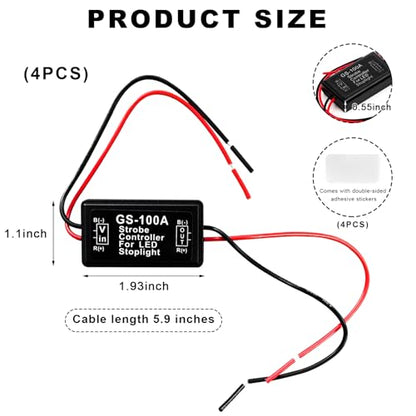 4 PCS Flash Strobe Controller, GS-100A 12-24V Car LED Flasher Module for Brake Light Tail Stop Light, Universal Flashing Strobe Blinking Controller for Car Truck Motorcycle - color: 4pcs