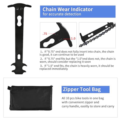 Bike Tool Kit, Professional Bike Repair Tools for Mountain Bike with 3-in-1 Cassette Remover Wrench Crank Puller Extractor Bottom Bracket Freewheel Remover Chain Breaker - color: 10 Pcs