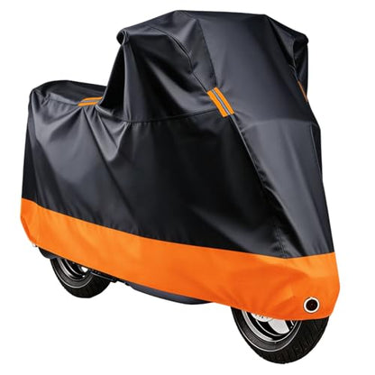 Motorcycle Cover Waterproof Outdoor, 210D Oxford All-Weather Rain Dust Protection with Lock Holes & Sealed Seams