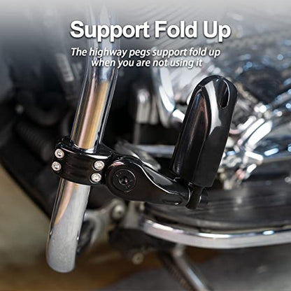 Highway Pegs Foot Rest Fit for Harley Sportster Dyna Touring Street Glide Road Glide Road King Electra Glide with 1.25 inch Highway Bar (Black) - color: Streamliner Black Style