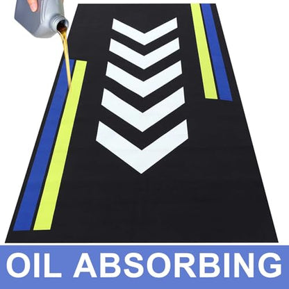 Drydiet Motorcycle Mat Garage Floor Rug Washable Parking Mats for Garage Floors Non Slip Oil Absorbent Pad Rubber Backing Layer Protects Floor (Arrow Style,78 x 31 Inch) - size: 78 X 31 Inch, style: Arrow Style