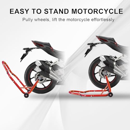 Big RED Motorcycle Stand Rear Combo Wheel Lift Stands, 850LBS Capacity, Adjustable Swingarm Spool with U+L, Fit for Yamaha, Kawasaki, Honda, Suzuki, Red - style: motorcycle stand