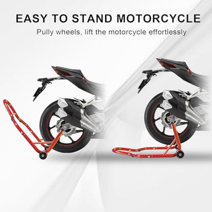 Big RED Motorcycle Stand Rear Combo Wheel Lift Stands, 850LBS Capacity, Adjustable Swingarm Spool with U+L, Fit for Yamaha, Kawasaki, Honda, Suzuki, Red - style: motorcycle stand