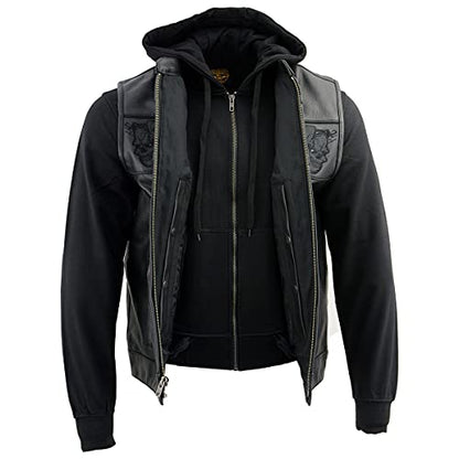 Milwaukee Leather MLM3563 Men's '2 in 1' Black Leather Vest with Reflective Skulls-Black-4X - size: 4X-Large