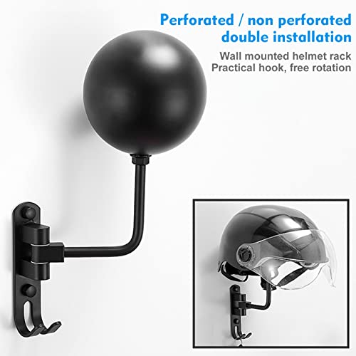 Motorcycle Helmet Holder Wall Mount 180 Degree Rotation Double Hook Helmet Hanger Bracket Display Rack for Helmets Caps Jackets Basketball Tail Box Garages Living Rooms Of