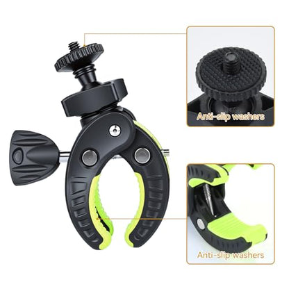 UTEBIT Super Clamp Camera Mount Kit for Gopro, 360° Rotation 1/4 Screw Head Cell Phone Tripod Mount, Adapter Mount Compatible with Action Cam DSLR Bike Motorcycle Handlebar Accessories Black/Green - color: Black + Green