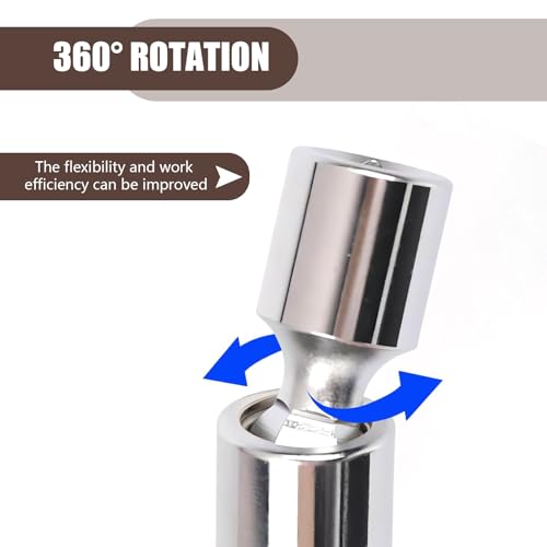 Downhill 1 PC 14mm Spark Plug Socket, Ultra-thin 3/8" Drive 12-Point Spark Plug Socket, 360 Degrees Socket Removal Tool, Universal for Most Cars Motorcycles (Silver)