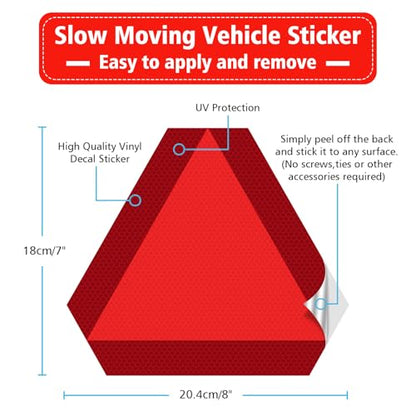 3 Pack Slow Moving Vehicle Triangle Sticker,8 x 7 inch Diamond Grade Reflective Slow Moving Vehicle Sign for Golf Cart Tractor UTV Waterproof,Self-adhesive Vinyl Sign for Easy Installtaion - style: 8"x7" Reflective Sticker-3pack
