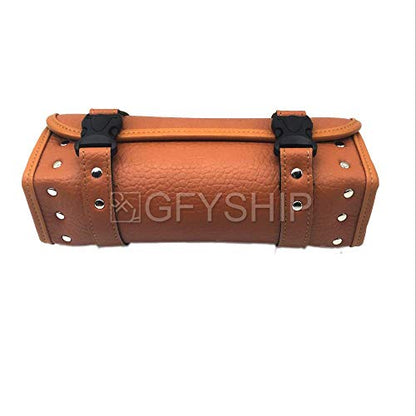Motorcycle Fork Bag Orange Waterproof Motorbike Tool Bag Handlebar Bag PU Leather Saddlebag Front Rear Storage Tool Pouch