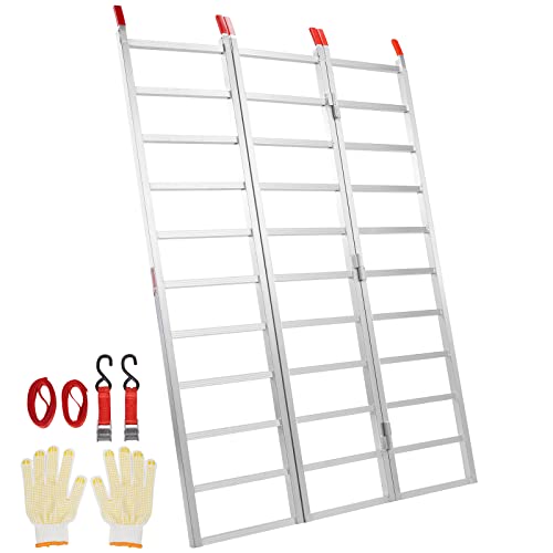 VEVOR Aluminum Ramps, 1500 lbs, Folding Loading Ramp with Load Straps, Tri-Fold Ramp for Motorcycles,UTVs, ATVs, Trucks, Lawnmowers, Snow Blowers, 77" L x 54" W, Sliver - size: 1500lbs
