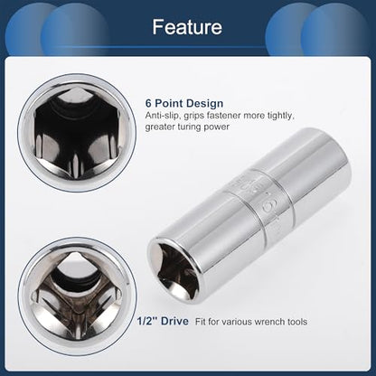 Spark Plug Impact Socket 63mm for Car Motorcycle Dirtbike Repair Hardware Tool CR-V Silver Tone Durable 6 Point 16mm 1/2 Inch Drive